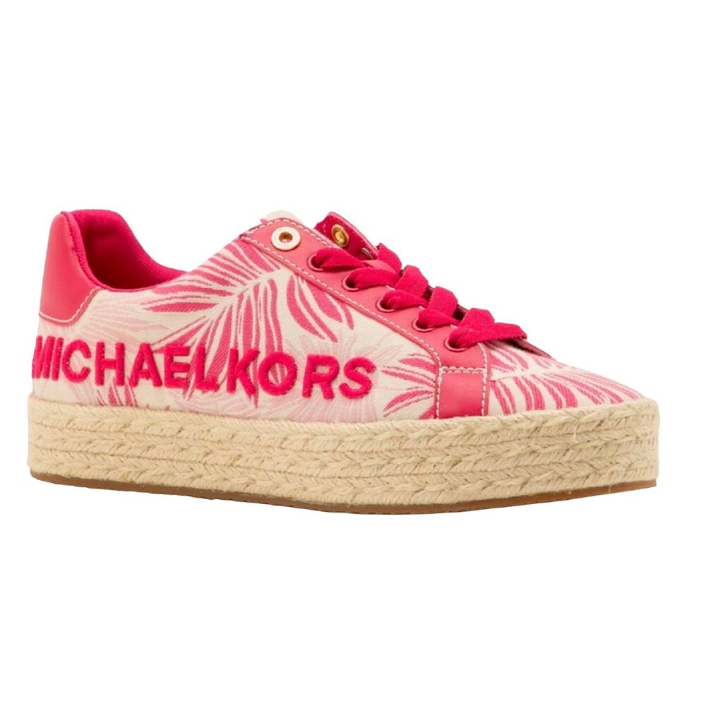 Michael Kors Poppy Palm Jacquard Espadrille Sneaker Electric Pink 9/9.5 Nib $185